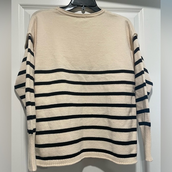 Vigoss Women's Striped Crew Neck Sweater in Cream and Black - Picture 4 of 4